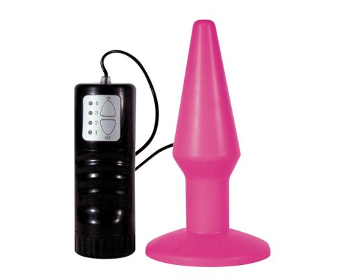 Розовая анальная пробка с вибрацией Brutal Pink Plug Medium - 14 см.