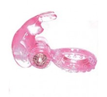 Розовое эрекционное кольцо с вибратором и клиторальным стимулятором-зайчиком