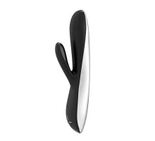 Черный перезаряжаемый вибратор типа rabbit E5 - 19 см. 