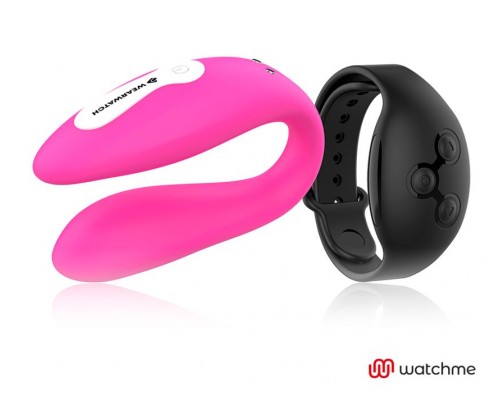 Розовый вибратор для пар с черным пультом-часами Weatwatch Dual Pleasure Vibe