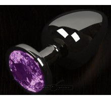 Графитовая анальная пробка с фиолетовым кристаллом - 6 см.