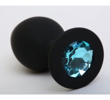 Чёрная силиконовая пробка с голубым стразом - 8,2 см.