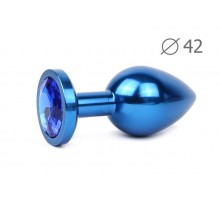 Коническая синяя анальная втулка с синим кристаллом - 9,3 см.