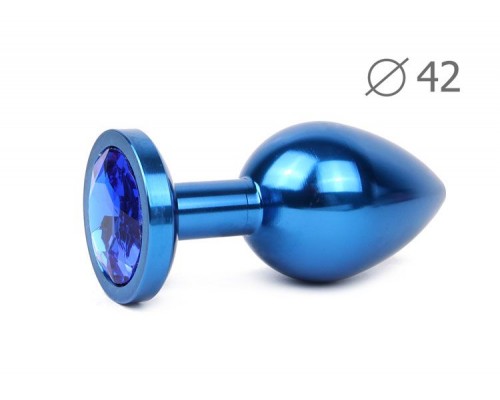 Коническая синяя анальная втулка с синим кристаллом - 9,3 см.