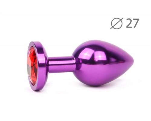 Коническая фиолетовая анальная втулка с красным кристаллом - 7 см.