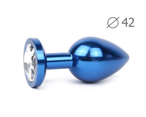 Коническая синяя анальная втулка с прозрачным кристаллом - 9,3 см. 