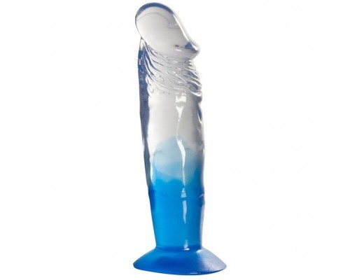 Голубой фаллоимитатор с прозрачным стволом без мошонки - 17,8 см.
