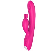 Ярко-розовый вибромассажер-кролик TAPPING BUNNY - 21,3 см.