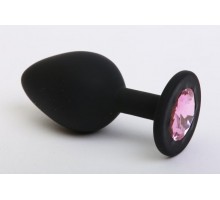 Чёрная силиконовая пробка с розовым стразом - 7,1 см.