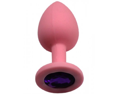Розовая анальная пробка с фиолетовым кристаллом - 7,4 см.