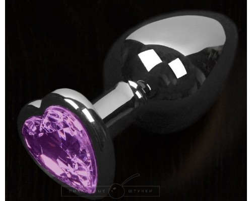 Графитовая анальная пробка с фиолетовым кристаллом в виде сердечка - 8,5 см.