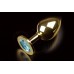 Большая золотая анальная пробка с закругленным кончиком и голубым кристаллом - 9 см..