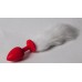 Красная силиконовая анальная пробочка с пушистым белым хвостом