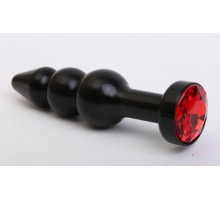 Чёрная анальная ёлочка с красным кристаллом - 11,2 см.