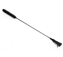 Чёрный стек с кисточками на конце и ручкой-фаллосом - 62 см.