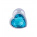 Серебристая анальная пробка с голубым кристаллом-сердцем - 7 см.