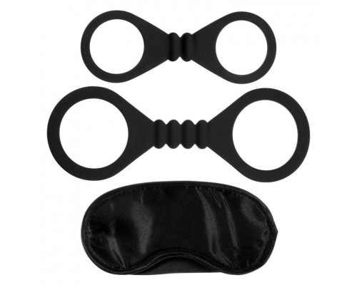 Черный набор для бондажа Bound To Please Blindfold Wrist And Ankle Cuffs