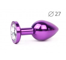 Коническая фиолетовая анальная втулка с прозрачным кристаллом - 7 см.