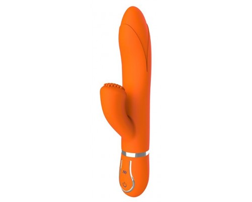 Оранжевый вибратор TENDER TULIP со стимулятором клитора - 22 см.
