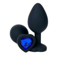 Черная силиконовая пробка с синим кристаллом-сердцем - 10,5 см.