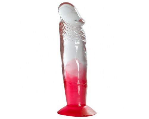 Красный фаллоимитатор с прозрачным стволом без мошонки - 17,8 см.