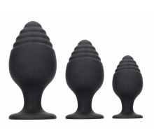 Набор из 3 черных анальных пробок Rippled Butt Plug Set