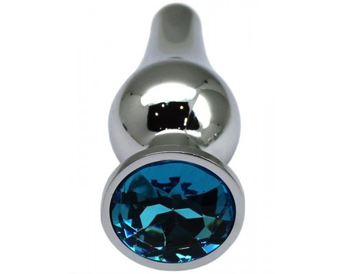 Серебристая анальная пробка с голубым кристаллом - 9,4 см.