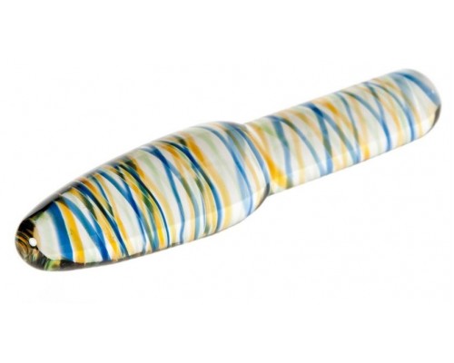 Стеклянный фаллоимитатор с разноцветными спиралями - 17 см.