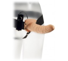 Телесный полый вибрострапон The Extender Plus Vibrating Hollow Strap On - 20,5 см.