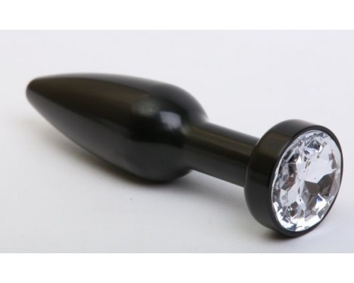 Чёрная удлинённая пробка с прозрачным кристаллом - 11,2 см.