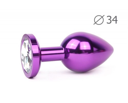 Коническая фиолетовая анальная втулка с прозрачным кристаллом - 8,2 см.