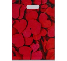 Полиэтиленовый пакет с красными сердечками - 31 х 40 см.