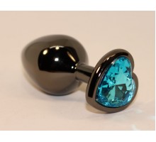Чёрная пробка с голубым сердцем-кристаллом - 7 см.