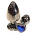 Черная металлическая анальная пробка с синим стразом-сердечком - 6,5 см.