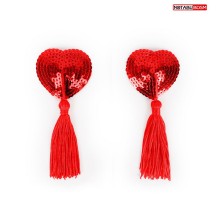Красные текстильные пестисы в форме сердечек с кисточками