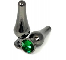 Черная удлиненная анальная пробка с зеленым кристаллом - 10 см.