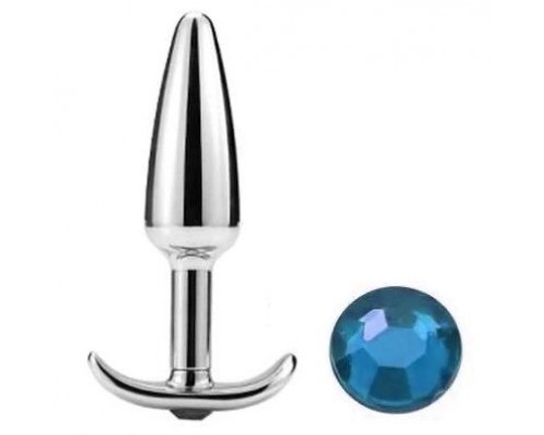 Металлическая анальная пробка-конус с голубым кристаллом - 9 см.