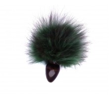 Чёрная анальная пробка с зелёным заячьим  хвостом 