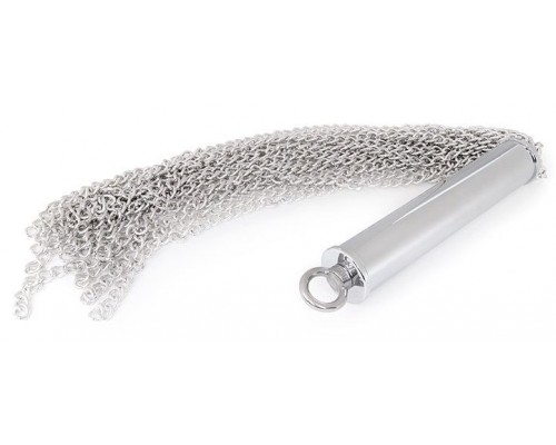 Серебристая металлическая плеть с рукоятью-втулкой - 56 см.