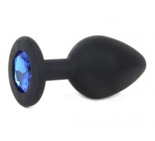 Чёрная силиконовая пробка с синим кристаллом размера S - 6,8 см.
