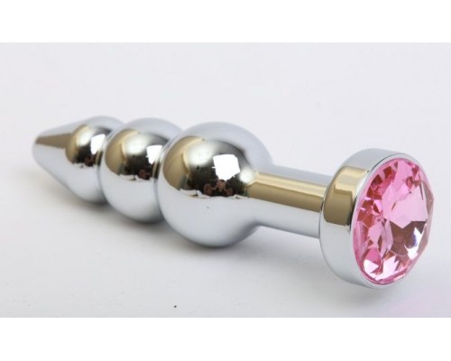 Серебристая анальная ёлочка с розовым кристаллом - 11,2 см.